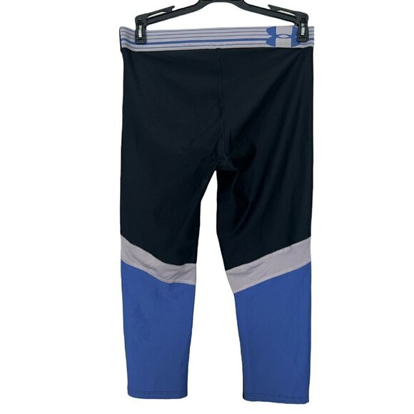 Under Armour HeatGear Capri Leggings SMALL activewear black blue - Picture 1 of 6